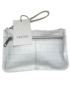NWT PRÜNE "Sobre Praga" White Croc-Embossed Leather Wristlet Pouch Clutch